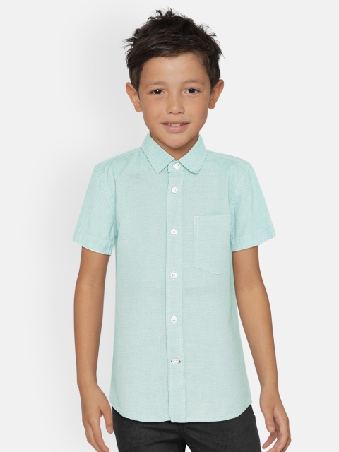 

UNDER FOURTEEN ONLY Boys Green & White Striped Regular Fit Casual Shirt