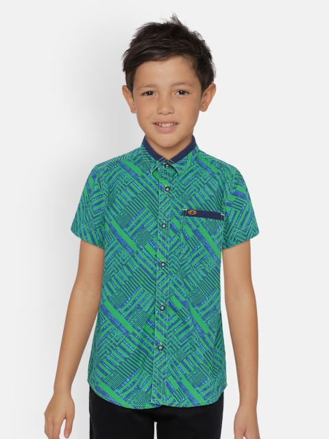 

UNDER FOURTEEN ONLY Boys Green & Blue Regular Fit Printed Casual Shirt