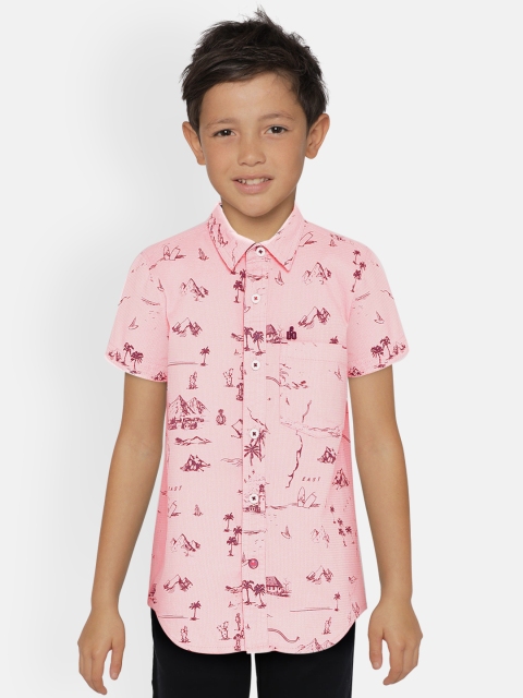 

UNDER FOURTEEN ONLY Boys Peach-Coloured & Grey Regular Fit Self Design Casual Shirt