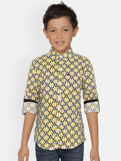 

UNDER FOURTEEN ONLY Boys Yellow & Black Regular Fit Printed Casual Shirt