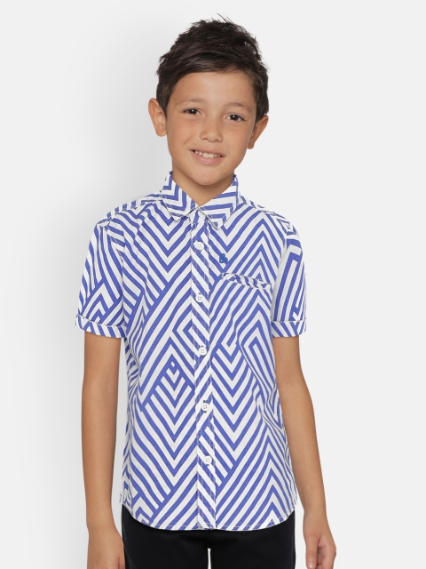 

UNDER FOURTEEN ONLY Boys Blue & White Regular Fit Printed Casual Shirt