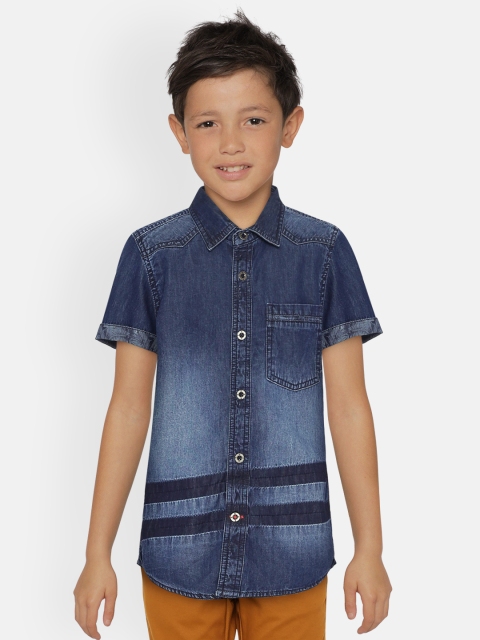 

UNDER FOURTEEN ONLY Boys Navy Blue Faded Regular Fit Casual Shirt