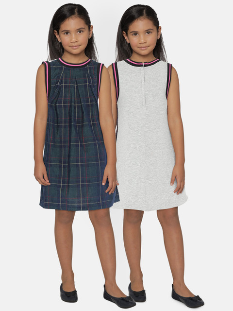 

UNDER FOURTEEN ONLY Girls Navy Blue Checked A-Line Dress
