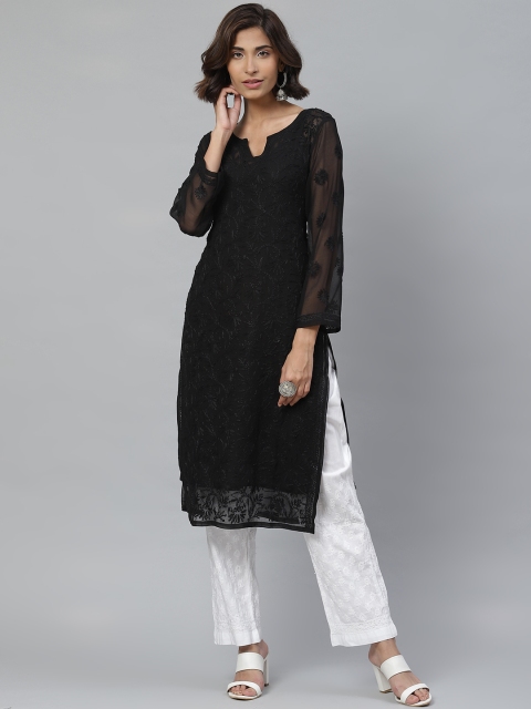 

ADA Women Black & White Chikankari Embroidered Sustainable Kurta with Palazzos