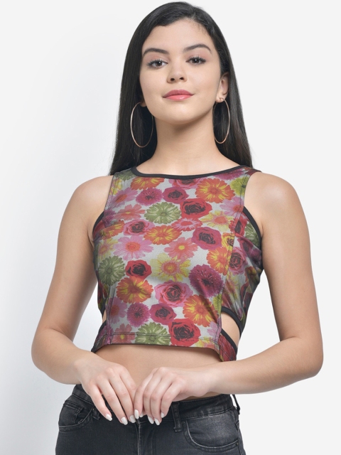 

Texco Women Pink & Grey Floral Printed Crop Top
