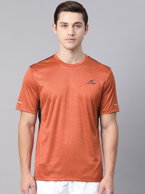 

Alcis Men Rust Orange Abstract Printed Dry-Tech Round Neck T-shirt