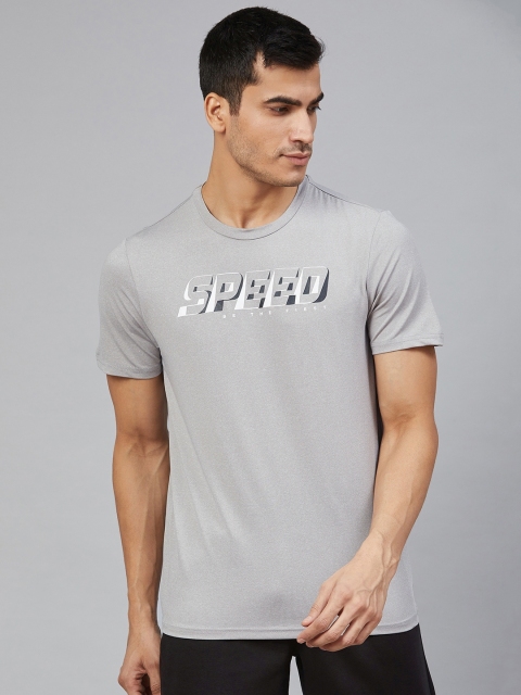 

Alcis Men Grey Melange & White Printed Round Neck T-shirt