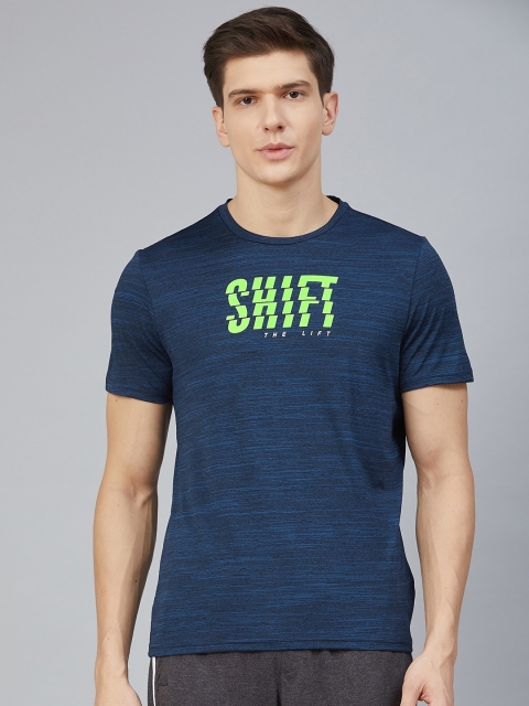 

Alcis Men Navy Blue & Fluorescent Green Printed Round Neck T-shirt
