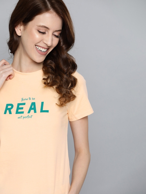 

Mast & Harbour Women Peach-Coloured Printed Round Neck T-shirt