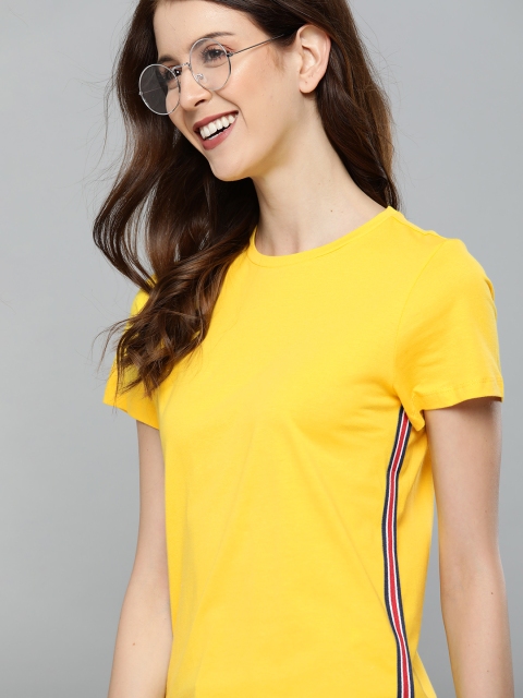 

Mast & Harbour Women Yellow Solid Round Neck T-shirt