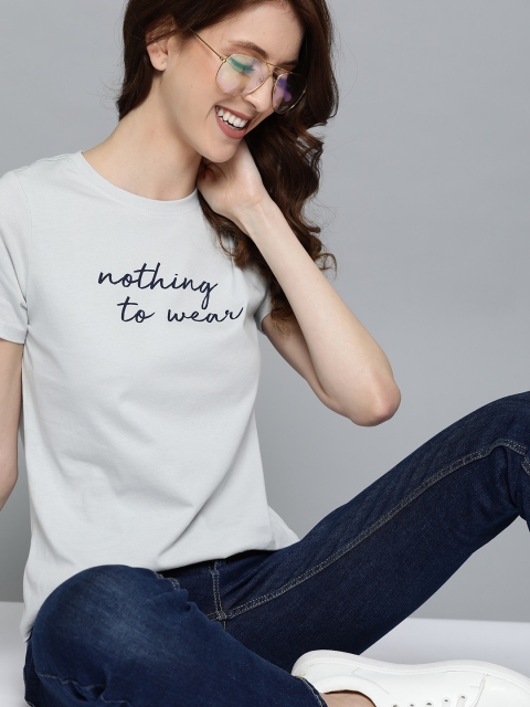 

Mast & Harbour Women Grey Printed Round Neck T-shirt