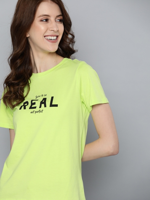 

Mast & Harbour Women Lime Green Printed Round Neck T-shirt