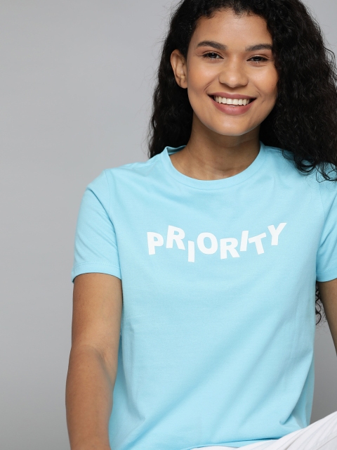 

Mast & Harbour Women Blue Printed Round Neck T-shirt