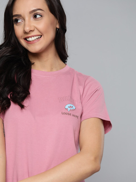 

Mast & Harbour Women Pink Solid Round Neck T-shirt