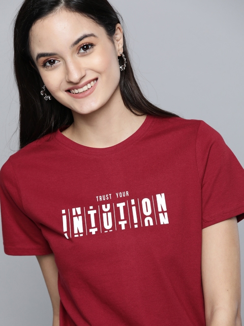 

Mast & Harbour Women Maroon Printed Round Neck T-shirt