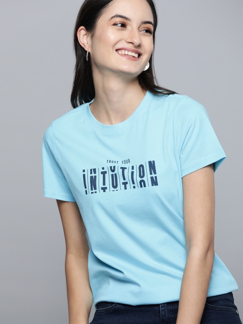 

Mast & Harbour Women Blue Printed Round Neck T-shirt