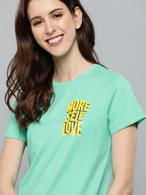

Mast & Harbour Women Green & Yellow Printed Round Neck T-shirt