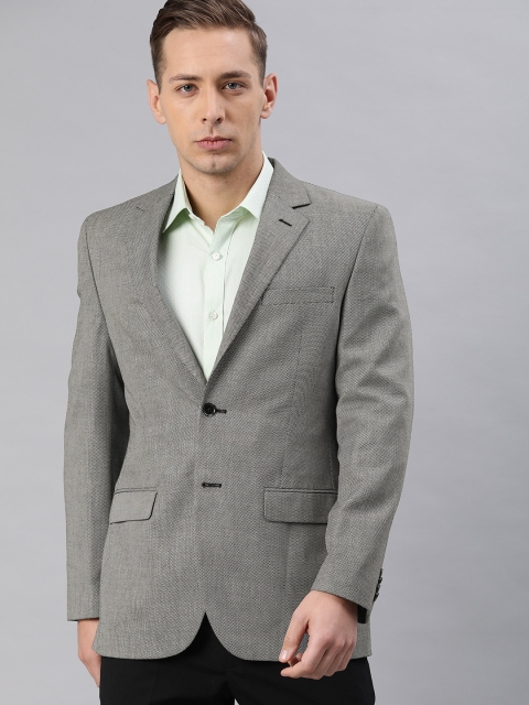 

Park Avenue Men Grey Melange Self-Design Slim Fit Single-Breasted Formal Blazer