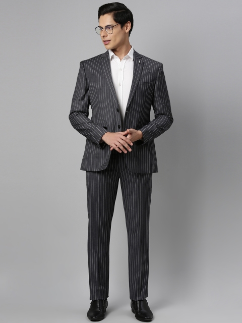

Park Avenue Men Grey & White Striped Super Slim Fit Single-Breasted Formal Suit
