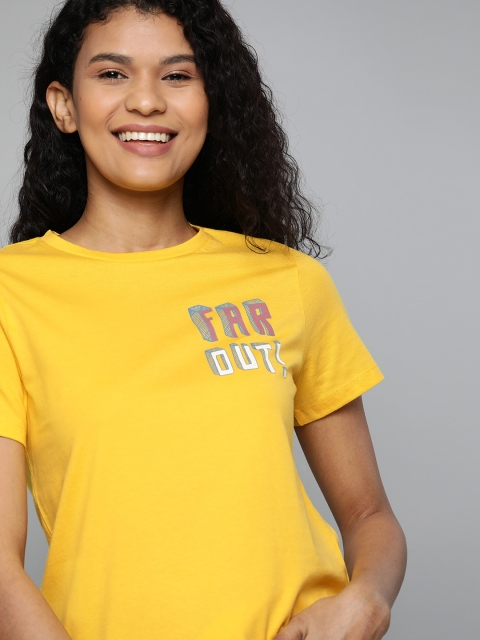 

Mast & Harbour Women Yellow Solid Round Neck T-shirt