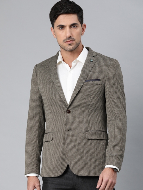 

Arrow New York Men Brown & White Self Design Zero Calorie Fit Single-Breasted Blazer