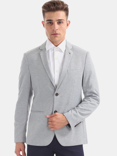 

Arrow New York Men Grey Self Design Super Slim Fit Single Breasted Formal Blazers