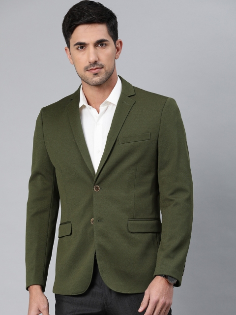 

Arrow New York Men Olive Green Solid Zero Calorie Fit Single-Breasted Blazer