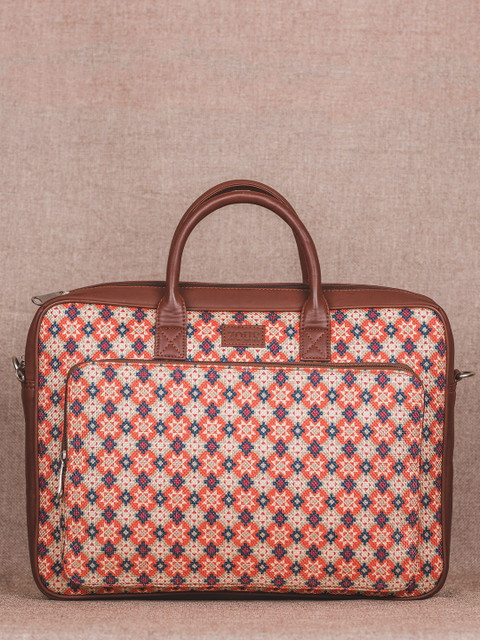 

ZOUK Unisex Orange & Yellow Printed Vegan Leather 16 Inch Laptop Bag