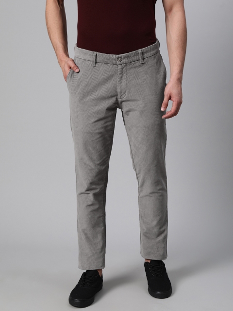 

Blackberrys Men Grey Sharp Slim Fit Self Design Regular Trousers
