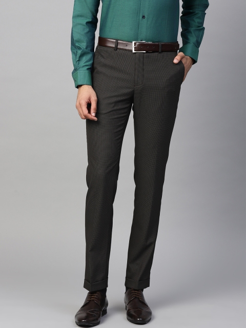 

Blackberrys Men Black & Grey Slim Fit Self Design Formal Trousers