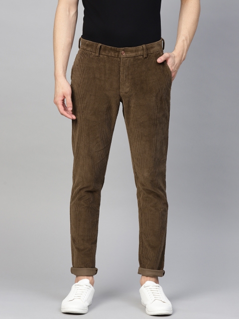 

Blackberrys Men Olive Brown Skinny Fit Solid Corduroy Regular Trousers