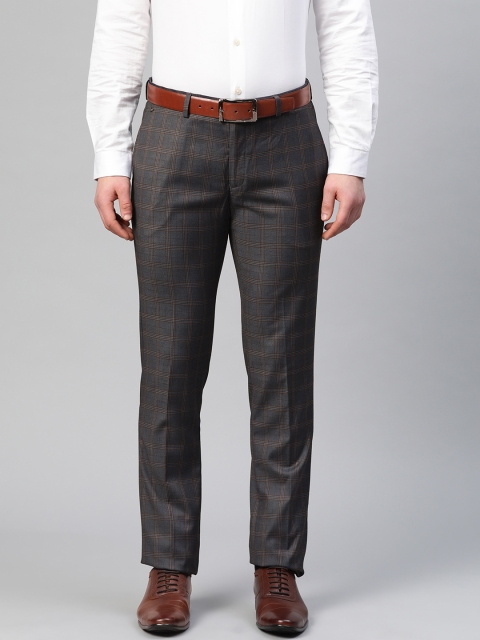 

Blackberrys Men Teal Blue & Mustard Brown Regular Fit Checked Formal Trousers