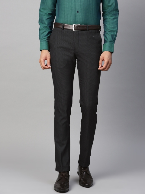 

Blackberrys Men Black & Blue Slim Fit Self Design Formal Trousers