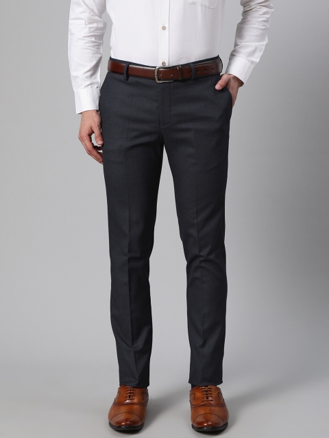 

Blackberrys Men Navy Blue Slim Fit Textured Formal Trousers