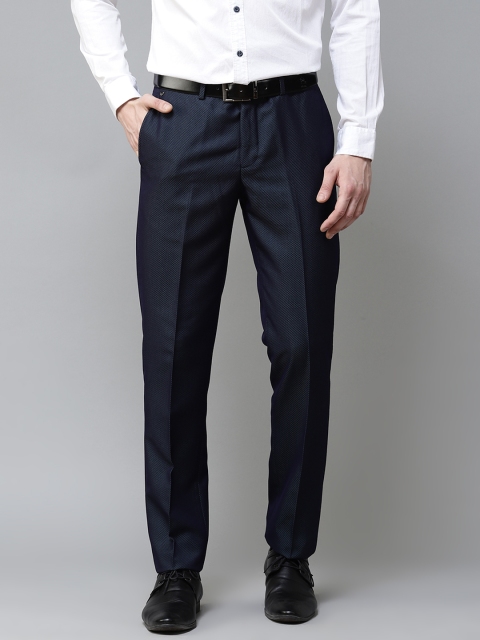 

Blackberrys Men Navy Blue Skinny Fit Self Design Formal Trousers