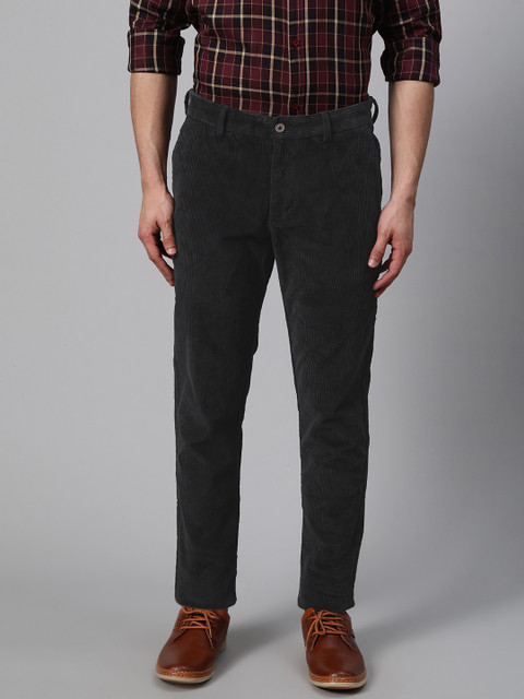 

Blackberrys Men Charcoal Grey Skinny Fit Solid Corduroy Trousers