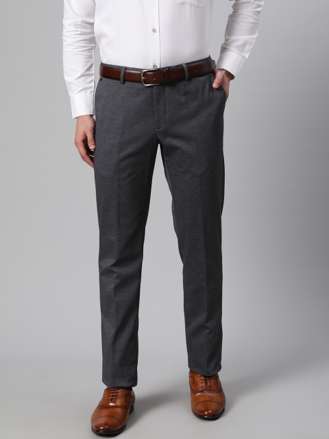 

Blackberrys Men Charcoal Grey Micro Checks Tapered Fit Formal Trousers
