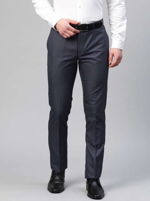 

Blackberrys Men Navy Blue Skinny Fit Self Design Formal Trousers