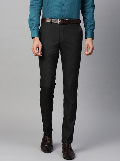

Blackberrys Men Black & Grey Slim Fit Self Design Formal Trousers