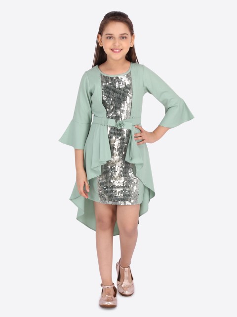 

CUTECUMBER Girls Green Embellished Fit and Flare Dress