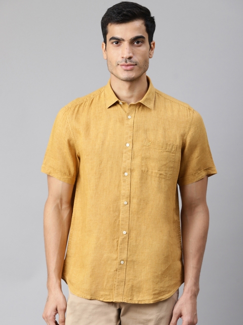 

Blackberrys Men Mustard Yellow Slim Fit Solid Linen Casual Shirt