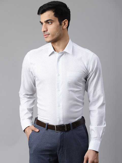 

Blackberrys Men White & Blue Slim Fit Ditsy Print Wrinkle Free Formal Shirt