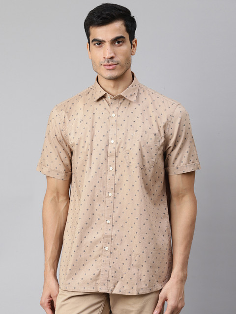 

Blackberrys Men Beige & Navy Blue Slim Fit Printed Casual Shirt