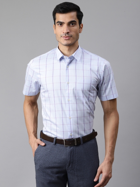 

Blackberrys Men Blue & Pink Slim Fit Checked Formal Shirt