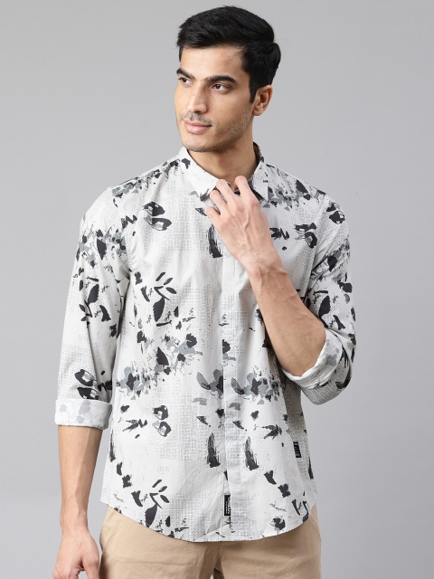 

Blackberrys Men Grey & Black Trim Slim Fit Abstract Print Casual Shirt