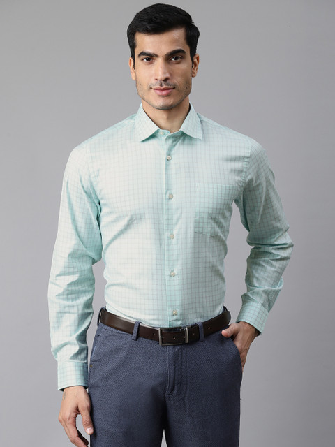 

Blackberrys Men Sea Green Smart Fit Checked Formal Shirt