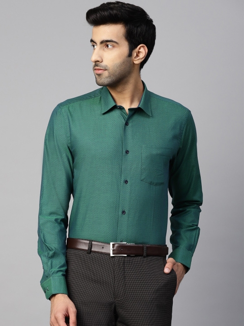 

Blackberrys Men Green & Blue Dual-Toned Slim Fit Self Design Formal Shirt