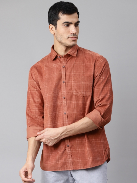 

Blackberrys Men Rust Orange Slim Fit Self-Checked Corduroy Casual Shirt