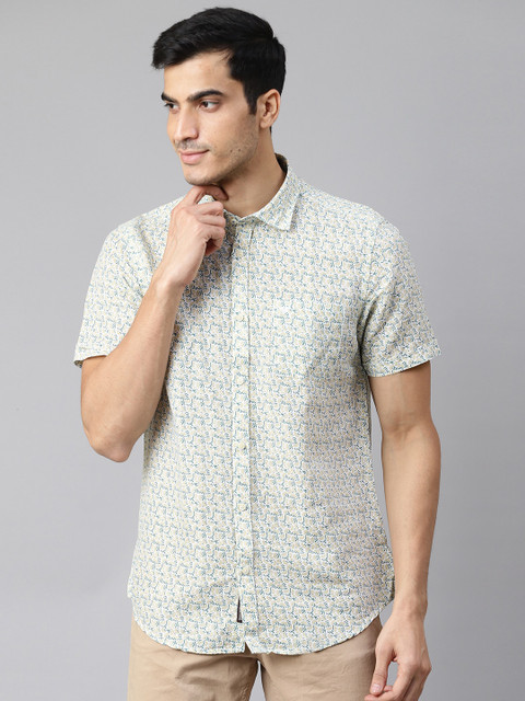 

Blackberrys Men White & Beige Slim Fit Floral Printed Casual Shirt