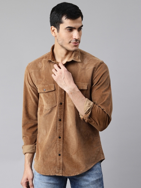 

Blackberrys Men Brown Slim Fit Solid Corduroy Casual Shirt